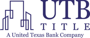 Logo of UTB Title, featuring stylized building icons and text.